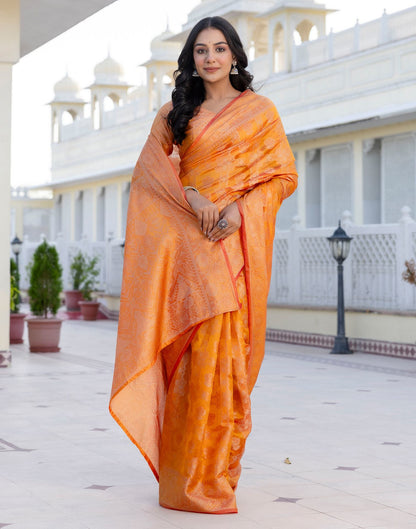 Mustard Yellow Chanderi Woven Banarasi Saree
