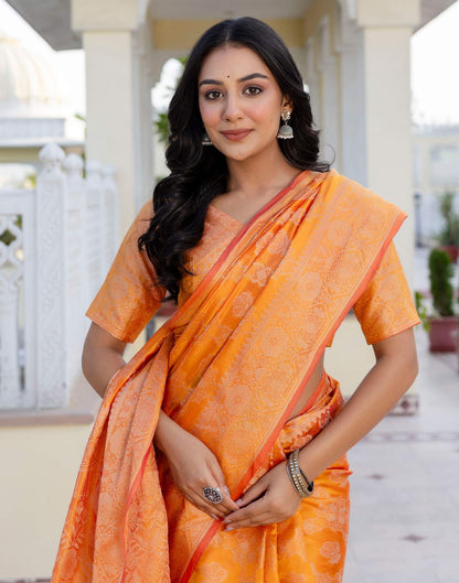 Mustard Yellow Chanderi Woven Banarasi Saree