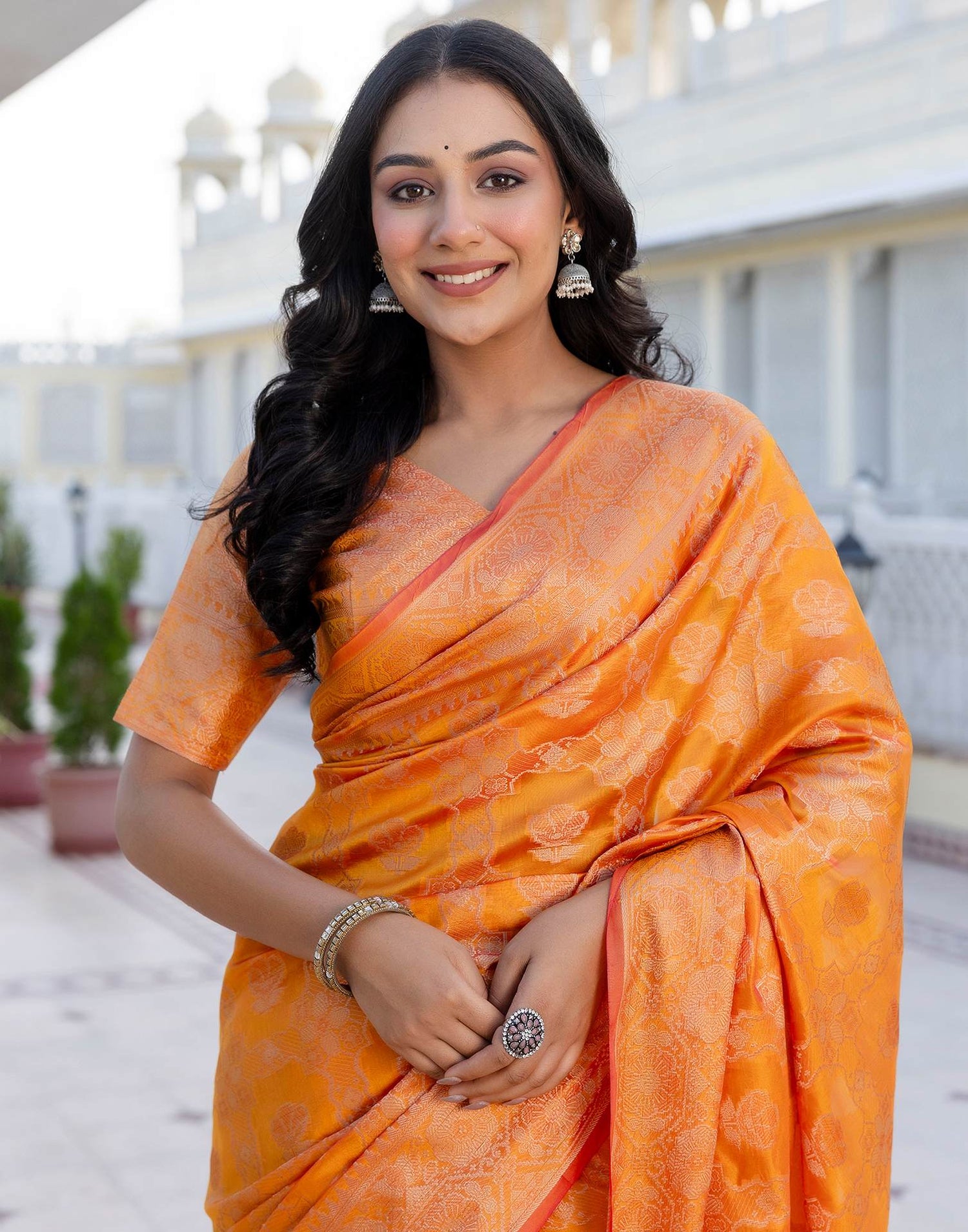 Mustard Yellow Chanderi Woven Banarasi Saree