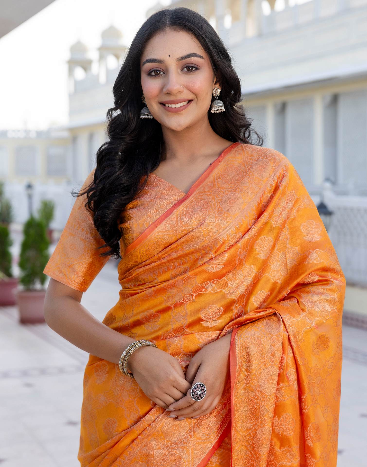 Mustard Yellow Chanderi Woven Banarasi Saree