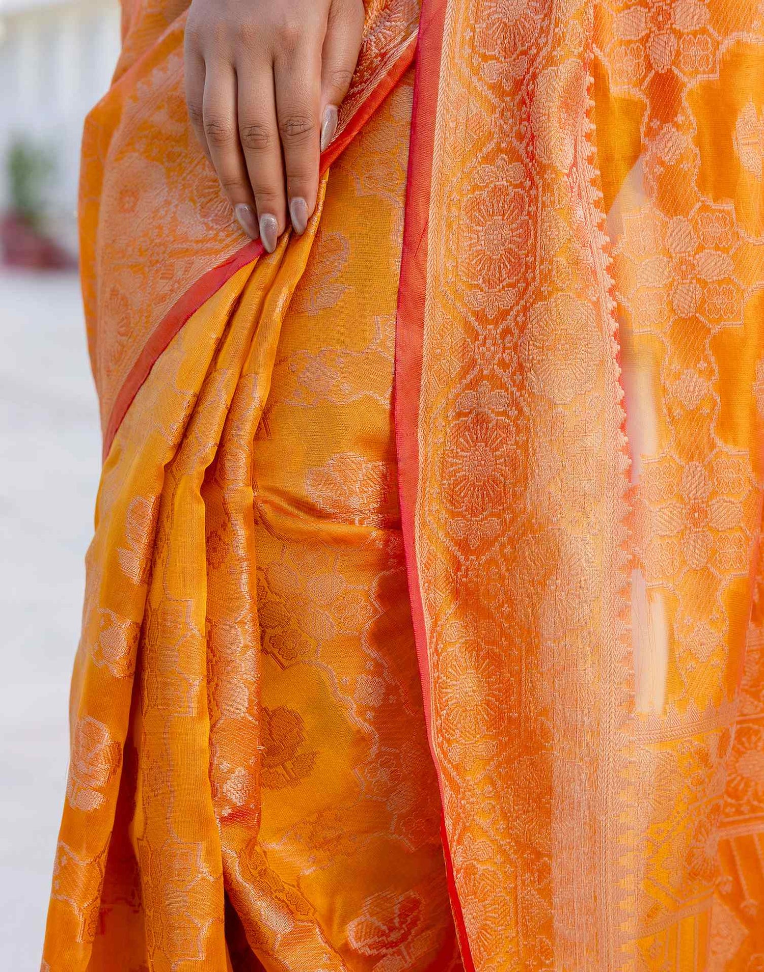Mustard Yellow Chanderi Woven Banarasi Saree
