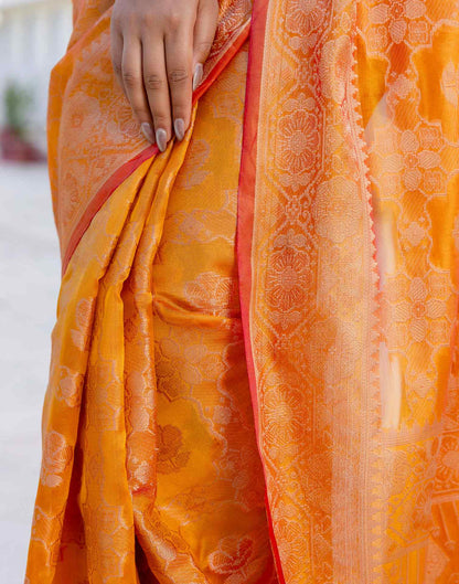 Mustard Yellow Chanderi Woven Banarasi Saree