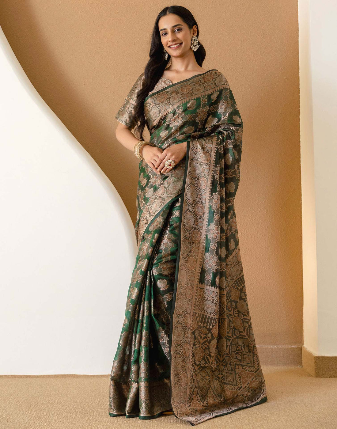 Dark Green Chanderi Woven Banarasi Saree