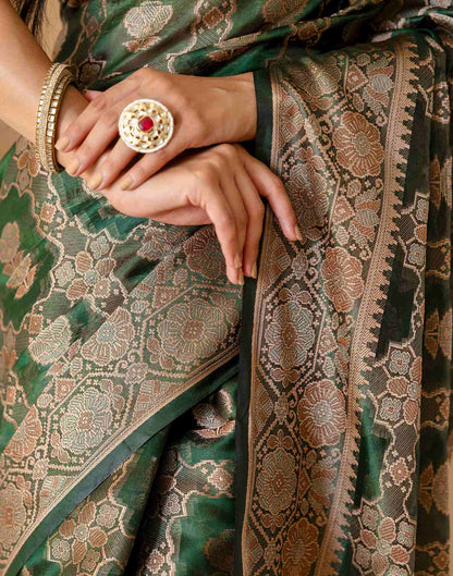Dark Green Chanderi Woven Banarasi Saree