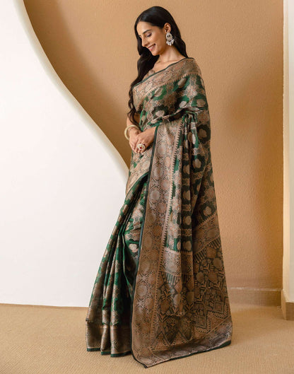 Dark Green Chanderi Woven Banarasi Saree