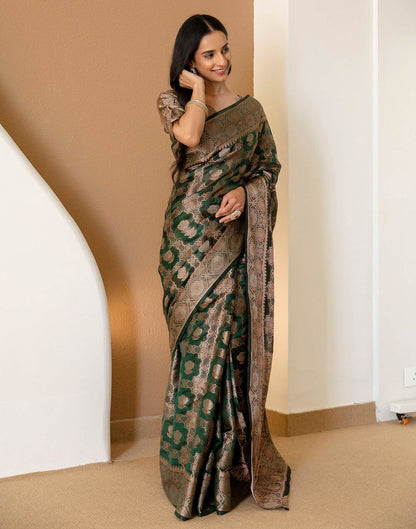 Dark Green Chanderi Woven Banarasi Saree