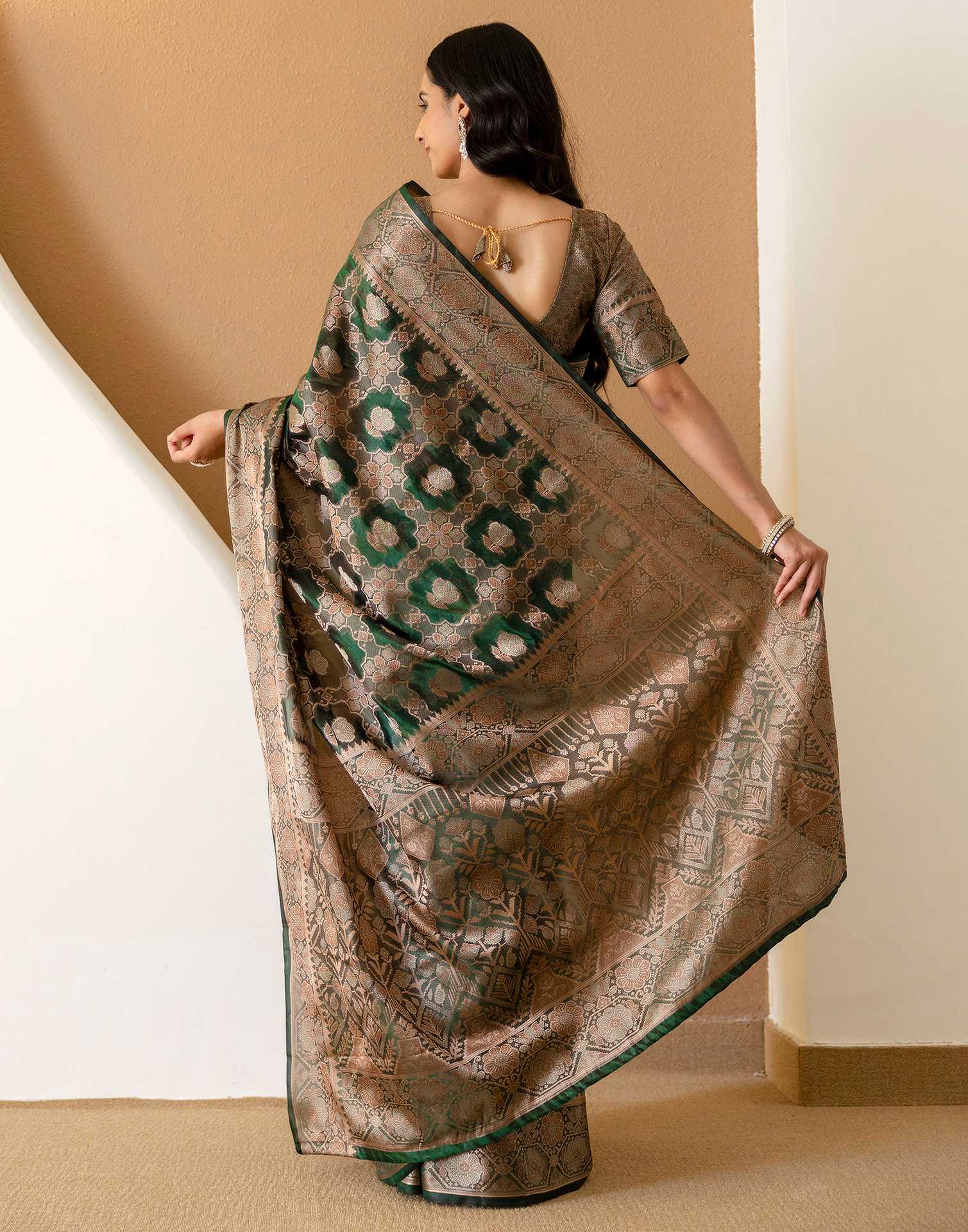 Dark Green Chanderi Woven Banarasi Saree