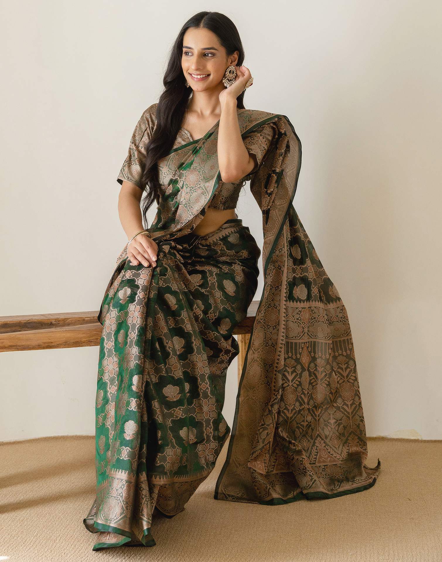 Dark Green Chanderi Woven Banarasi Saree