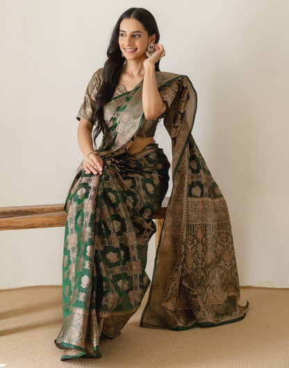 Dark Green Chanderi Woven Banarasi Saree