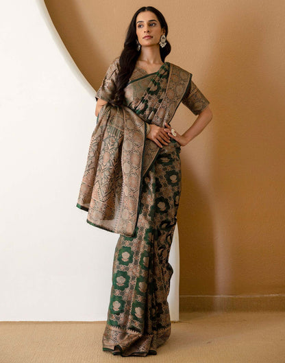 Dark Green Chanderi Woven Banarasi Saree