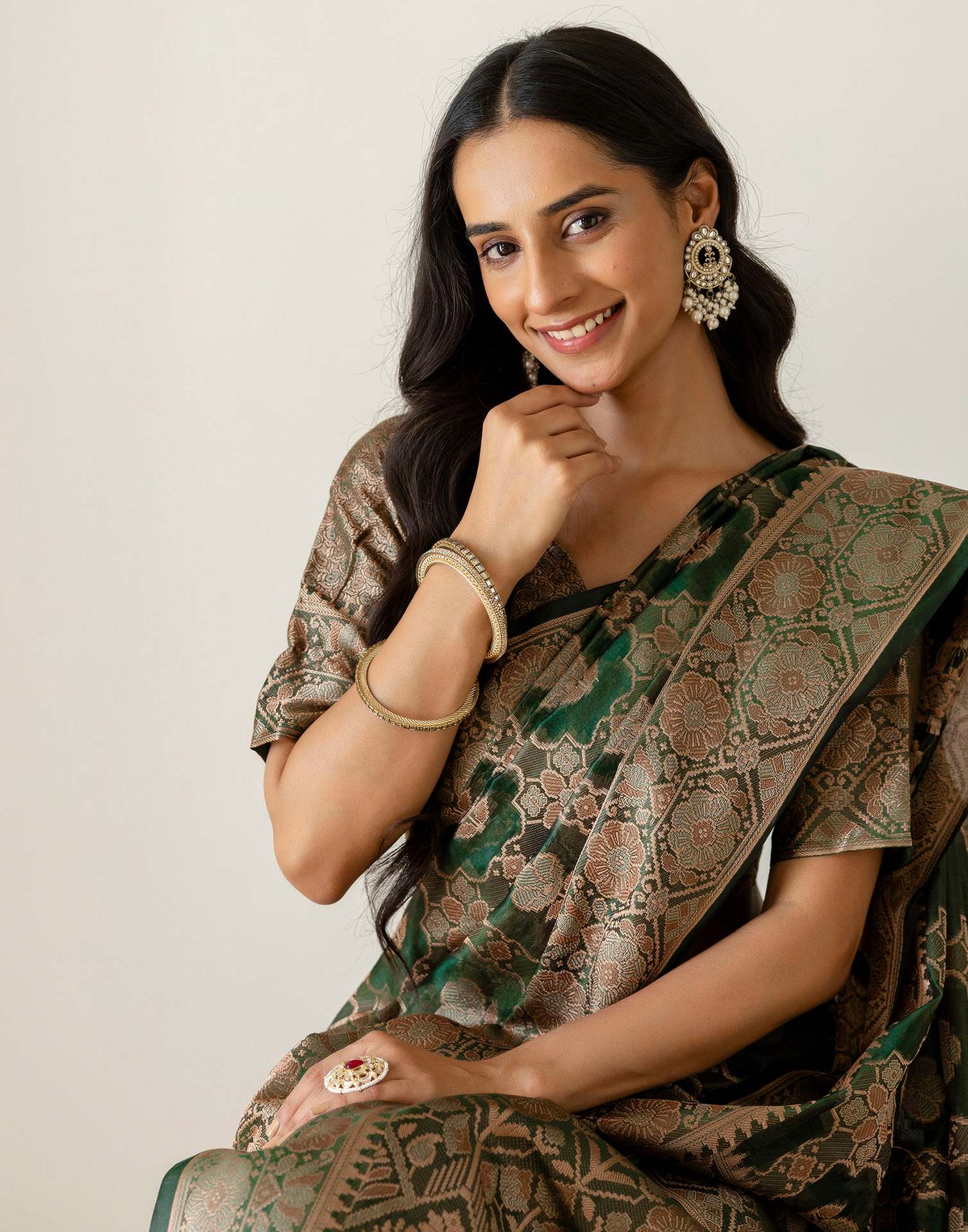 Dark Green Chanderi Woven Banarasi Saree