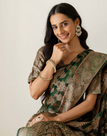 Dark Green Chanderi Woven Banarasi Saree
