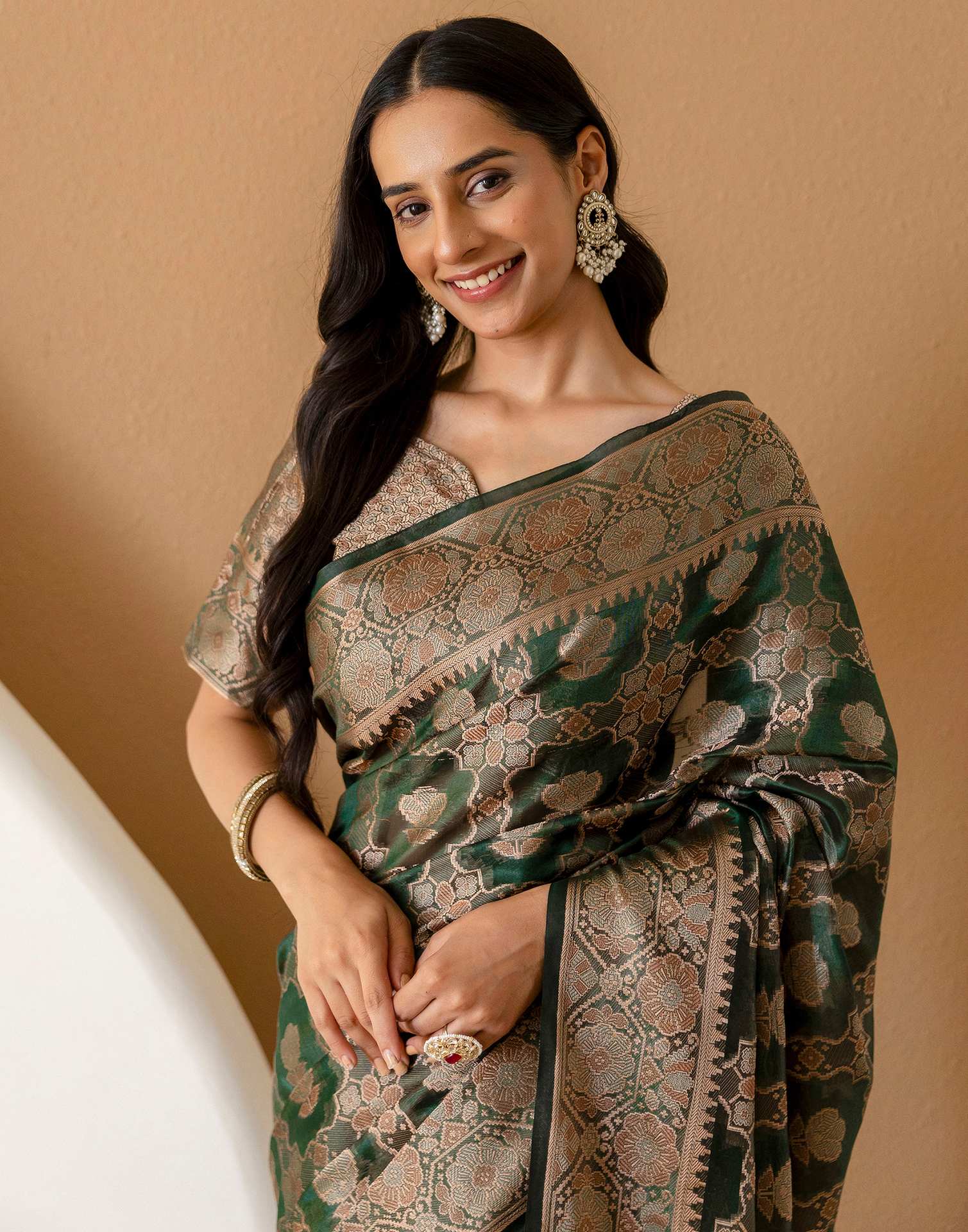 Dark Green Chanderi Woven Banarasi Saree