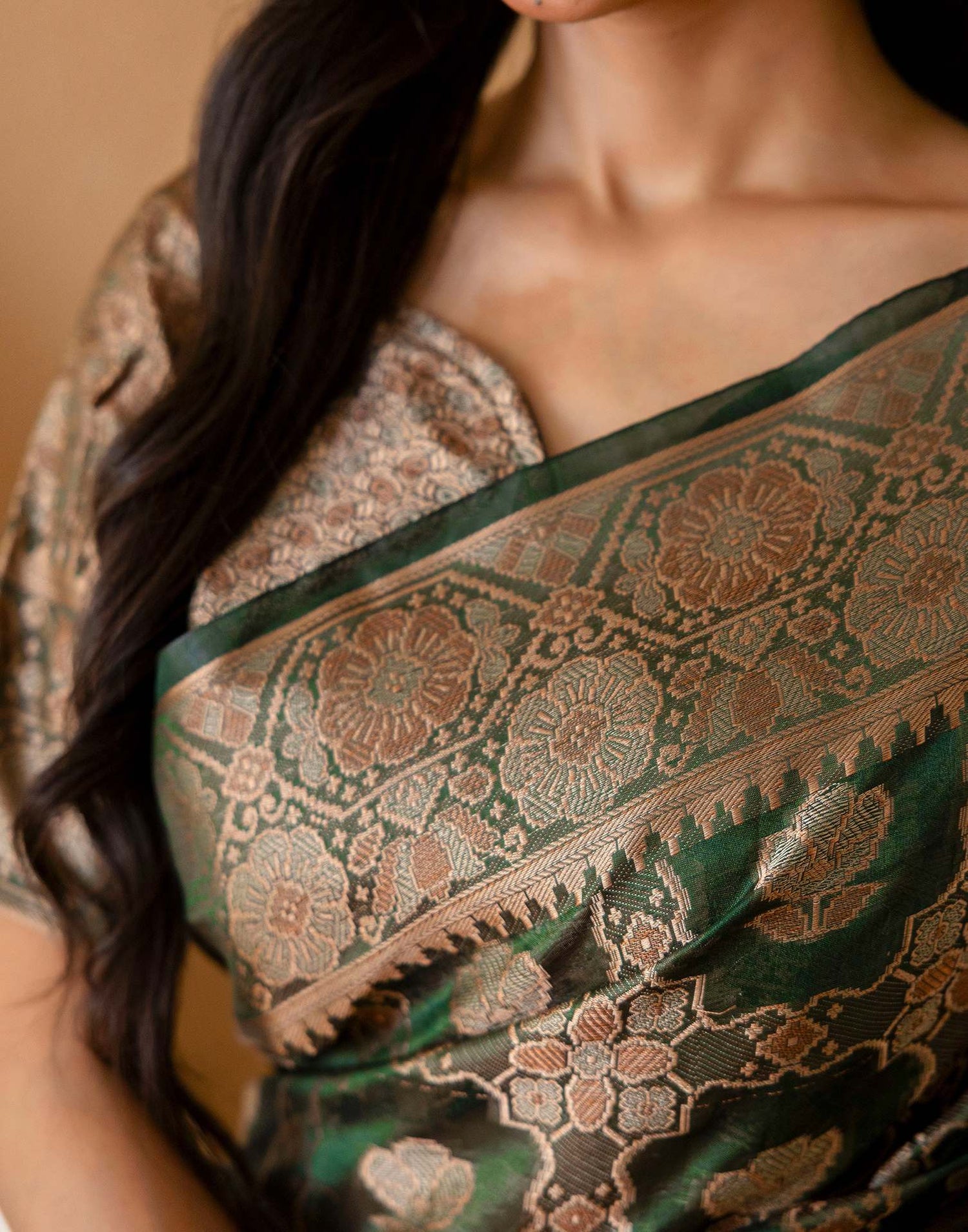 Dark Green Chanderi Woven Banarasi Saree