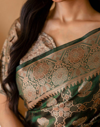 Dark Green Chanderi Woven Banarasi Saree