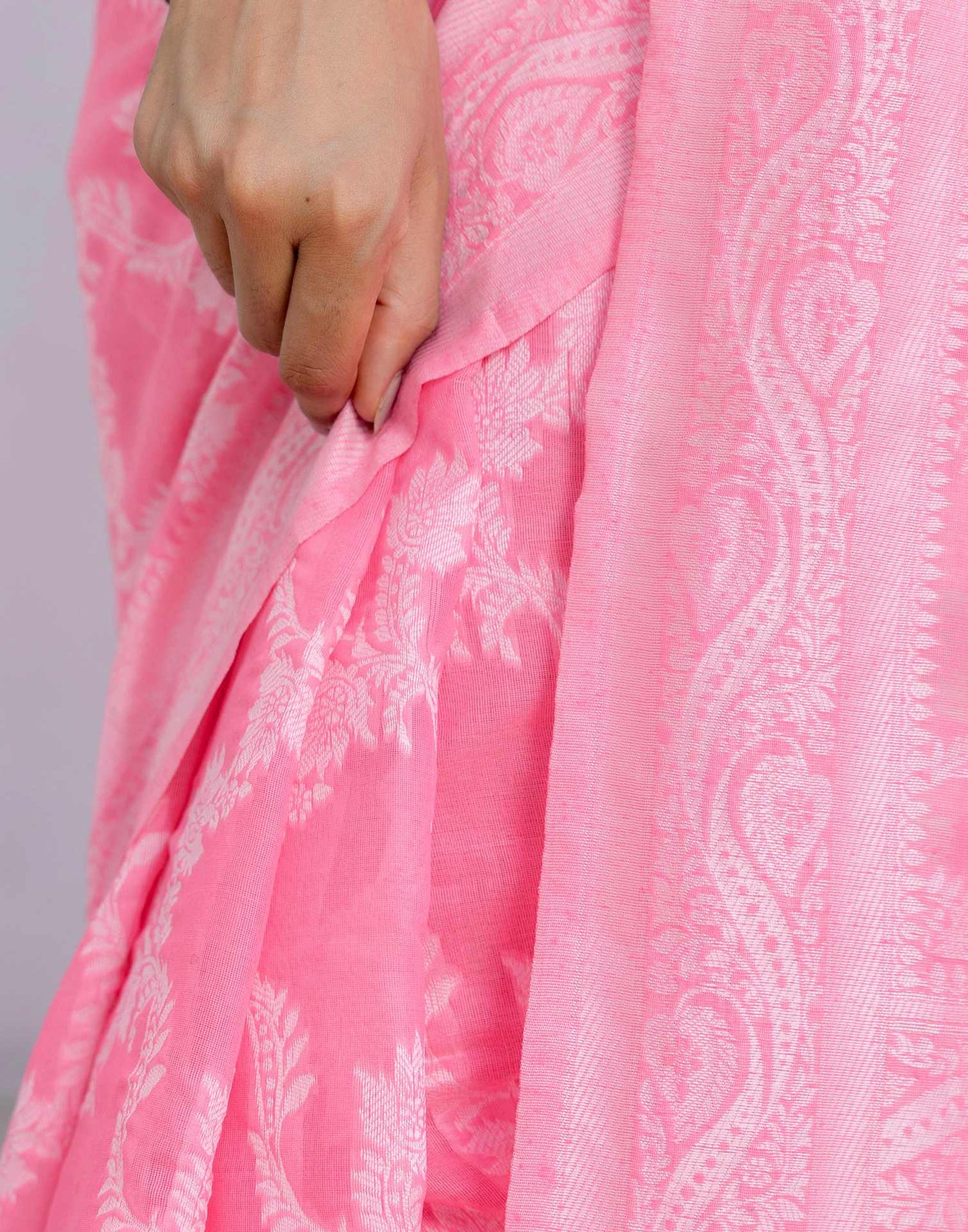 Bright Pink Cotton Woven Saree