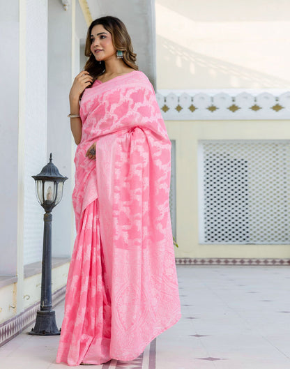Bright Pink Cotton Woven Saree