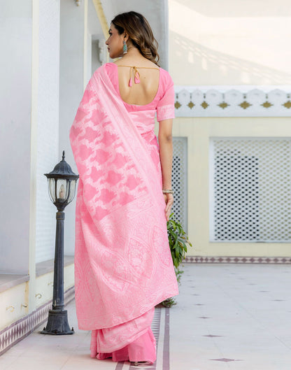 Bright Pink Cotton Woven Saree