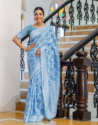 Dusty Blue Cotton Woven Saree