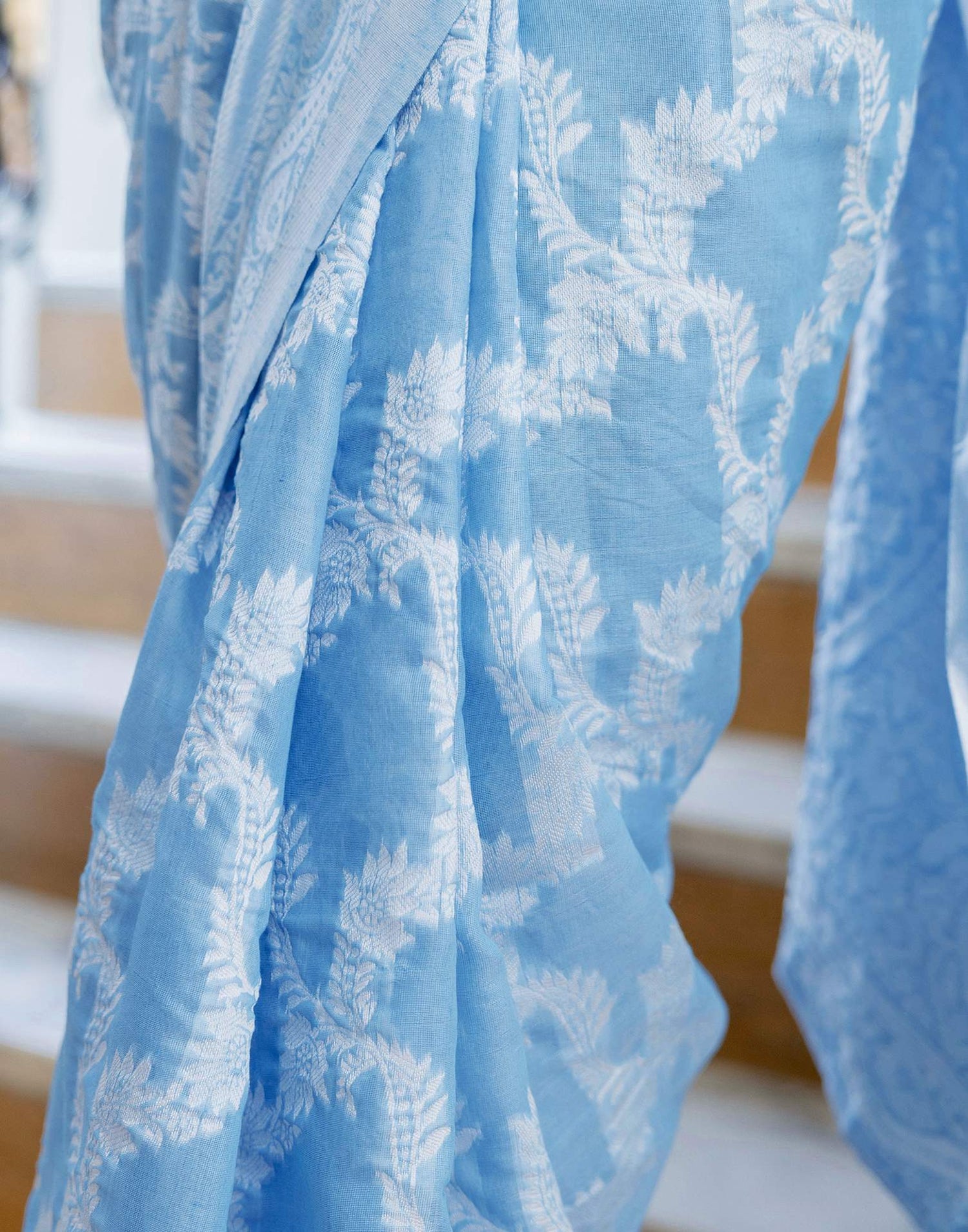 Dusty Blue Cotton Woven Saree