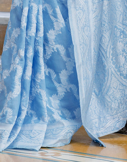 Dusty Blue Cotton Woven Saree