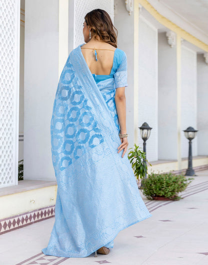 Dusty Blue Cotton Woven Saree