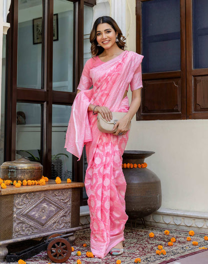 Bright Pink Cotton Woven Saree
