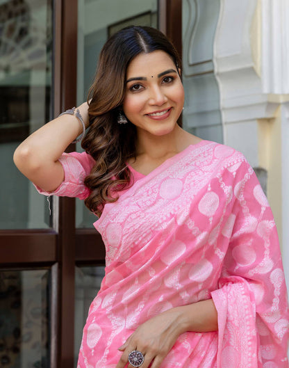 Bright Pink Cotton Woven Saree