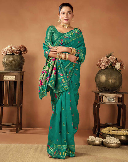 Teal Green Silk Woven Paithani Saree
