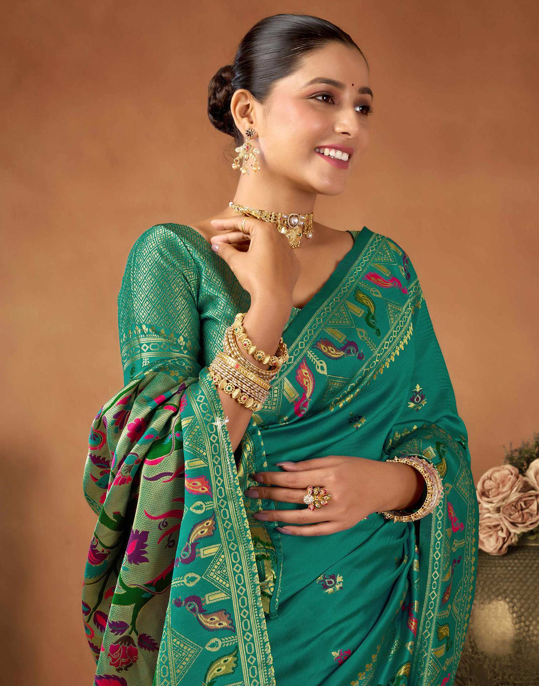 Teal Green Silk Woven Paithani Saree