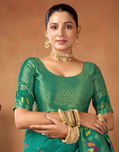 Teal Green Silk Woven Paithani Saree