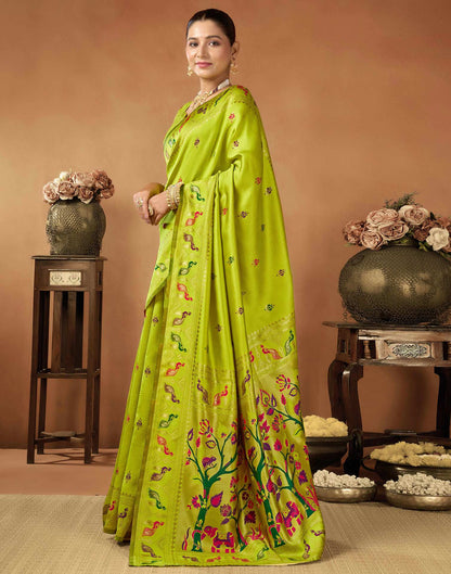 Lime Green Silk Woven Paithani Saree