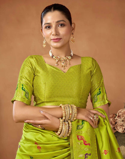 Lime Green Silk Woven Paithani Saree