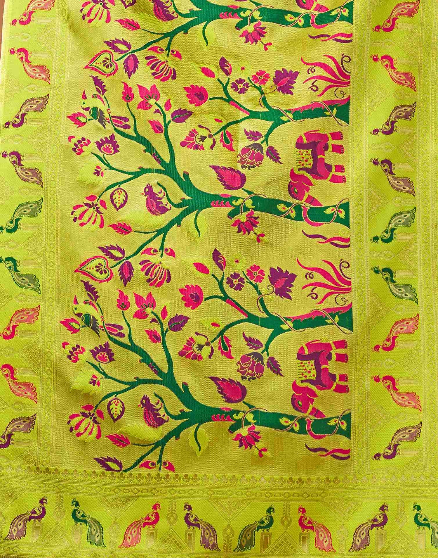 Lime Green Silk Woven Paithani Saree