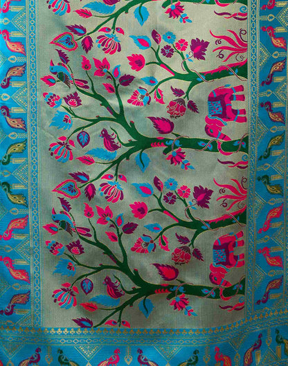 Peacock Blue Silk Woven Paithani Saree