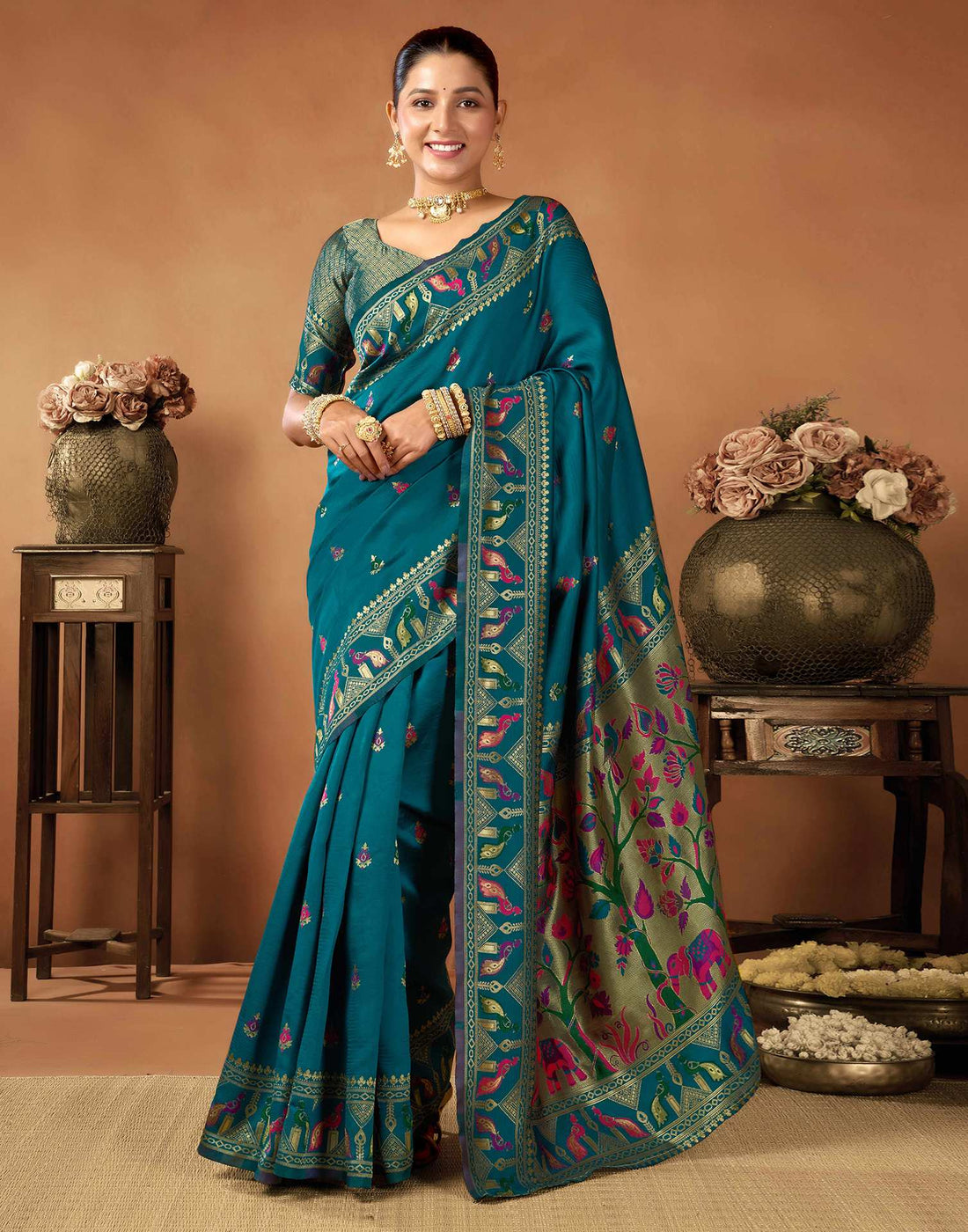 Rama Green Silk Woven Paithani Saree