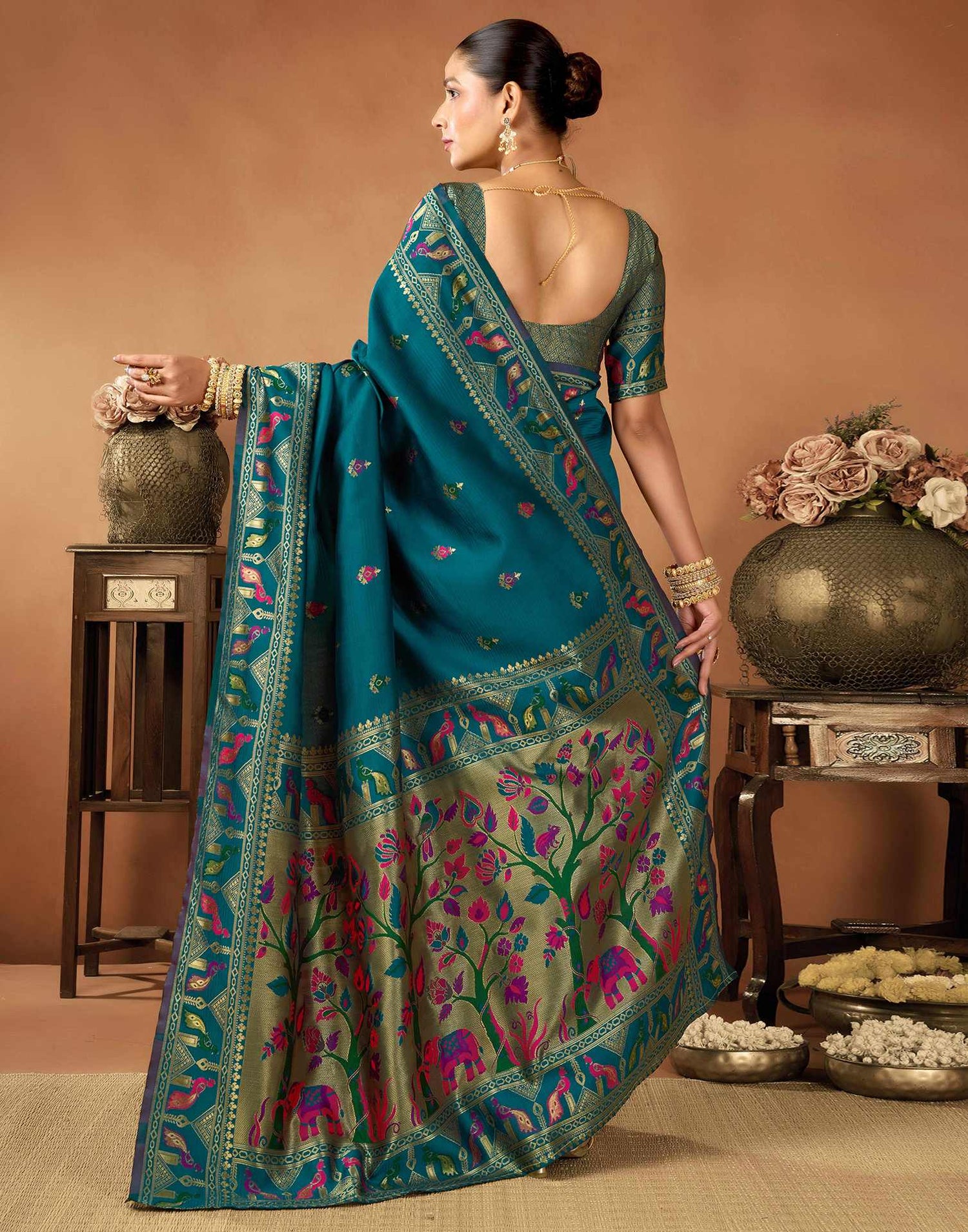 Rama Green Silk Woven Paithani Saree