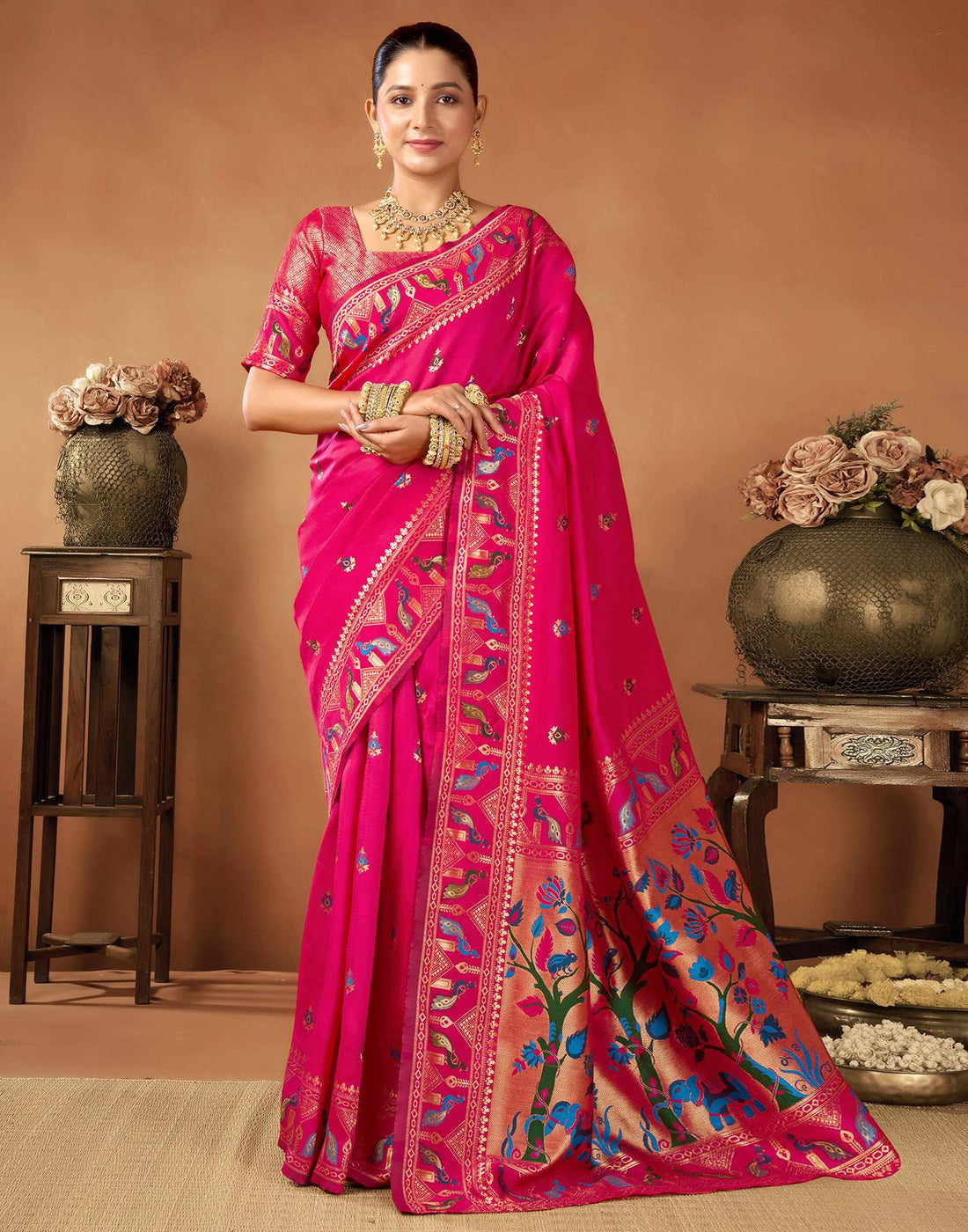 Rani Pink Silk Woven Paithani Saree