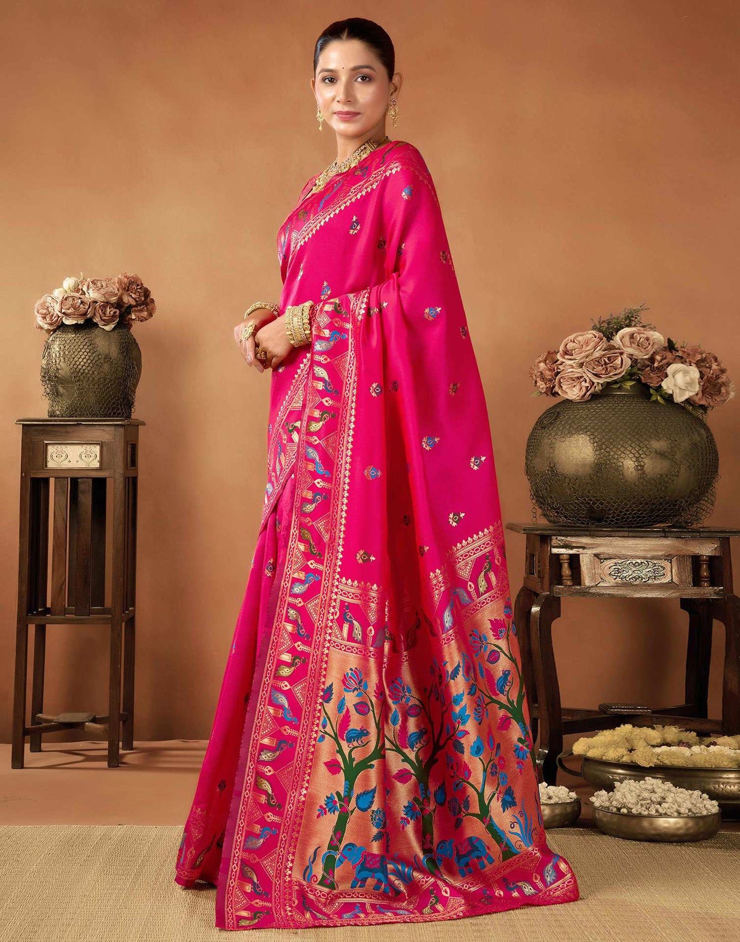 Rani Pink Silk Woven Paithani Saree