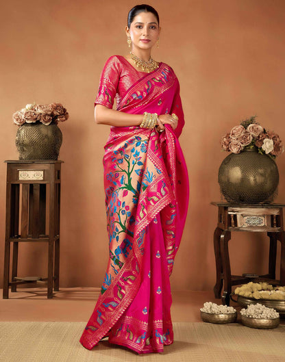 Rani Pink Silk Woven Paithani Saree