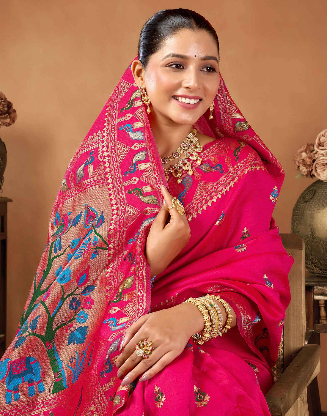 Rani Pink Silk Woven Paithani Saree