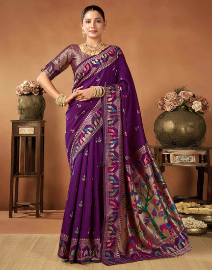 Dark Purple Silk Woven Paithani Saree
