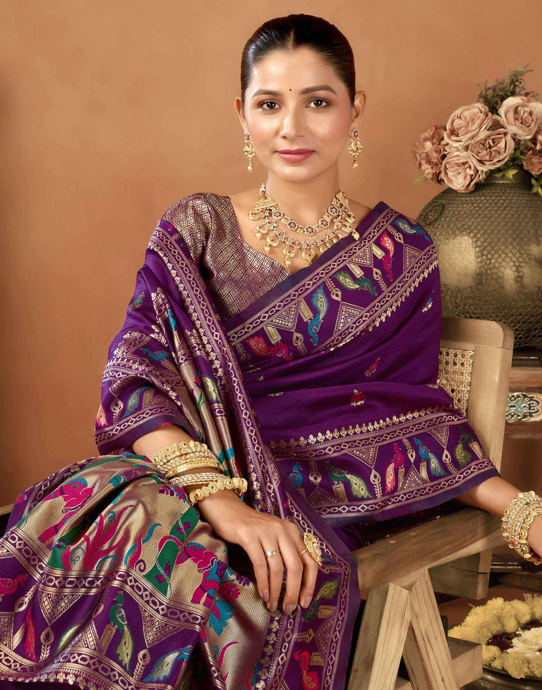 Dark Purple Silk Woven Paithani Saree