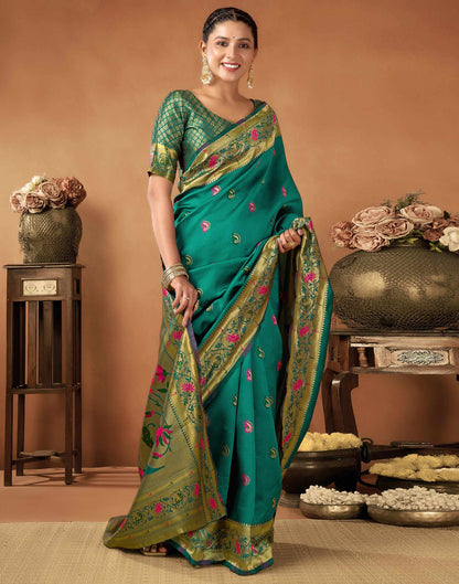 Teal Green Silk Woven Paithani Saree