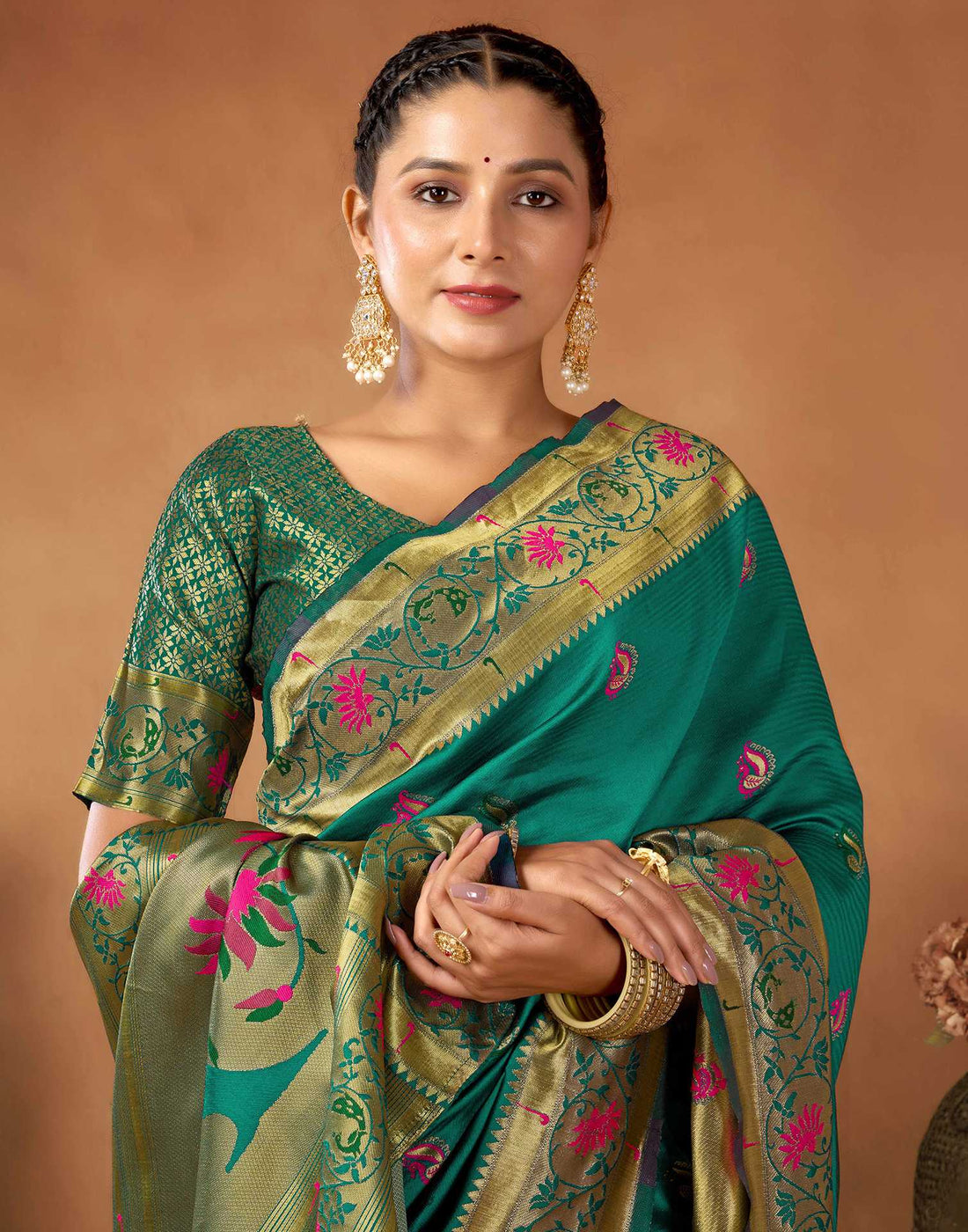 Teal Green Silk Woven Paithani Saree