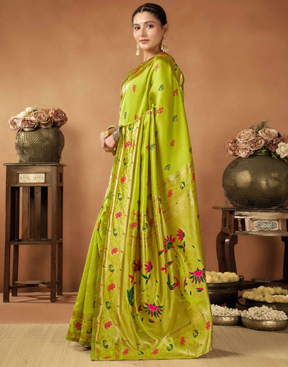Lime Green Silk Woven Paithani Saree