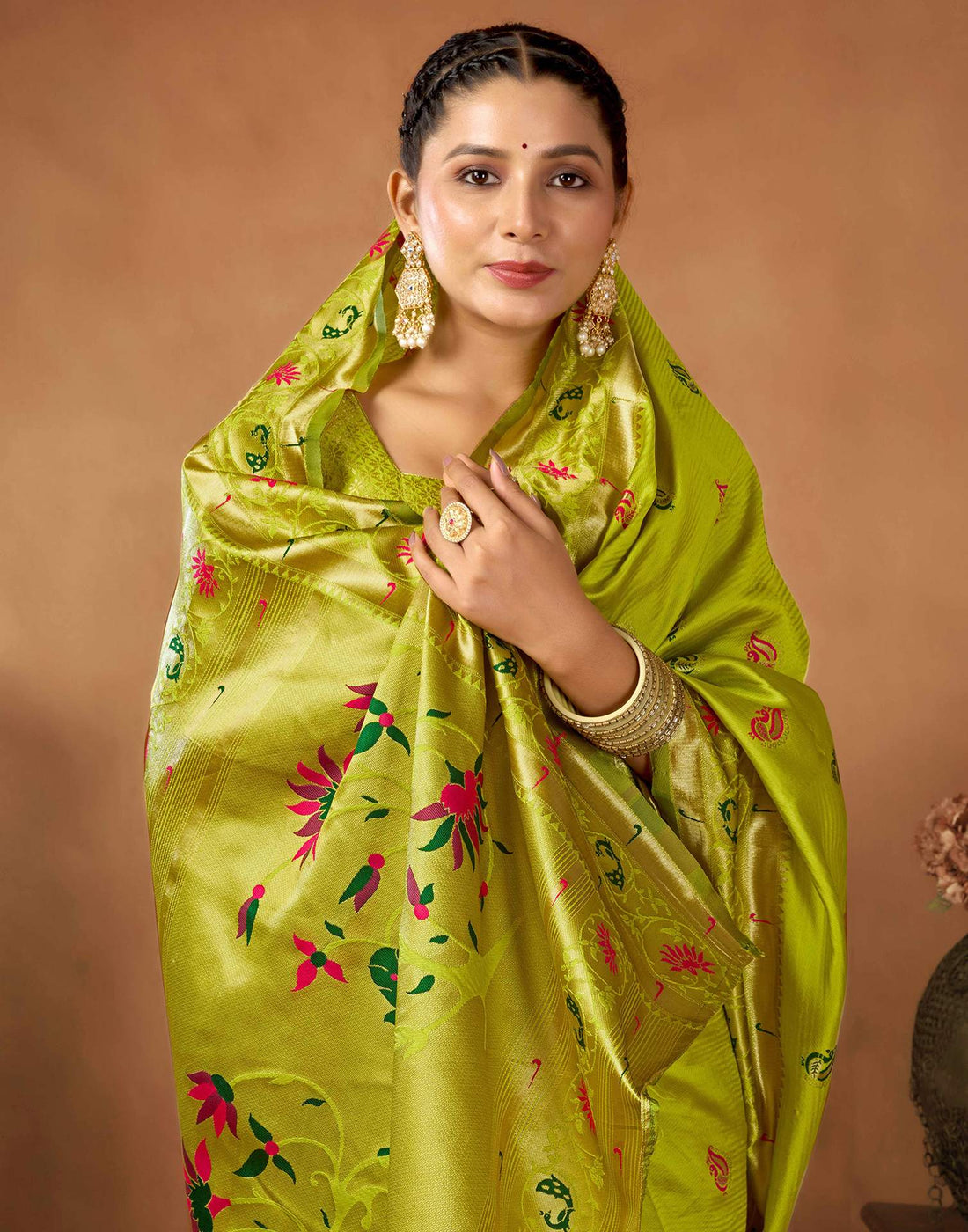 Lime Green Silk Woven Paithani Saree