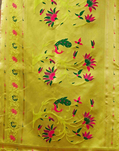Lime Green Silk Woven Paithani Saree