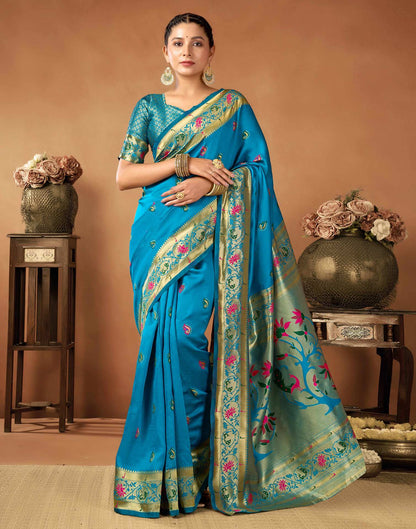 Peacock Blue Silk Woven Paithani Saree
