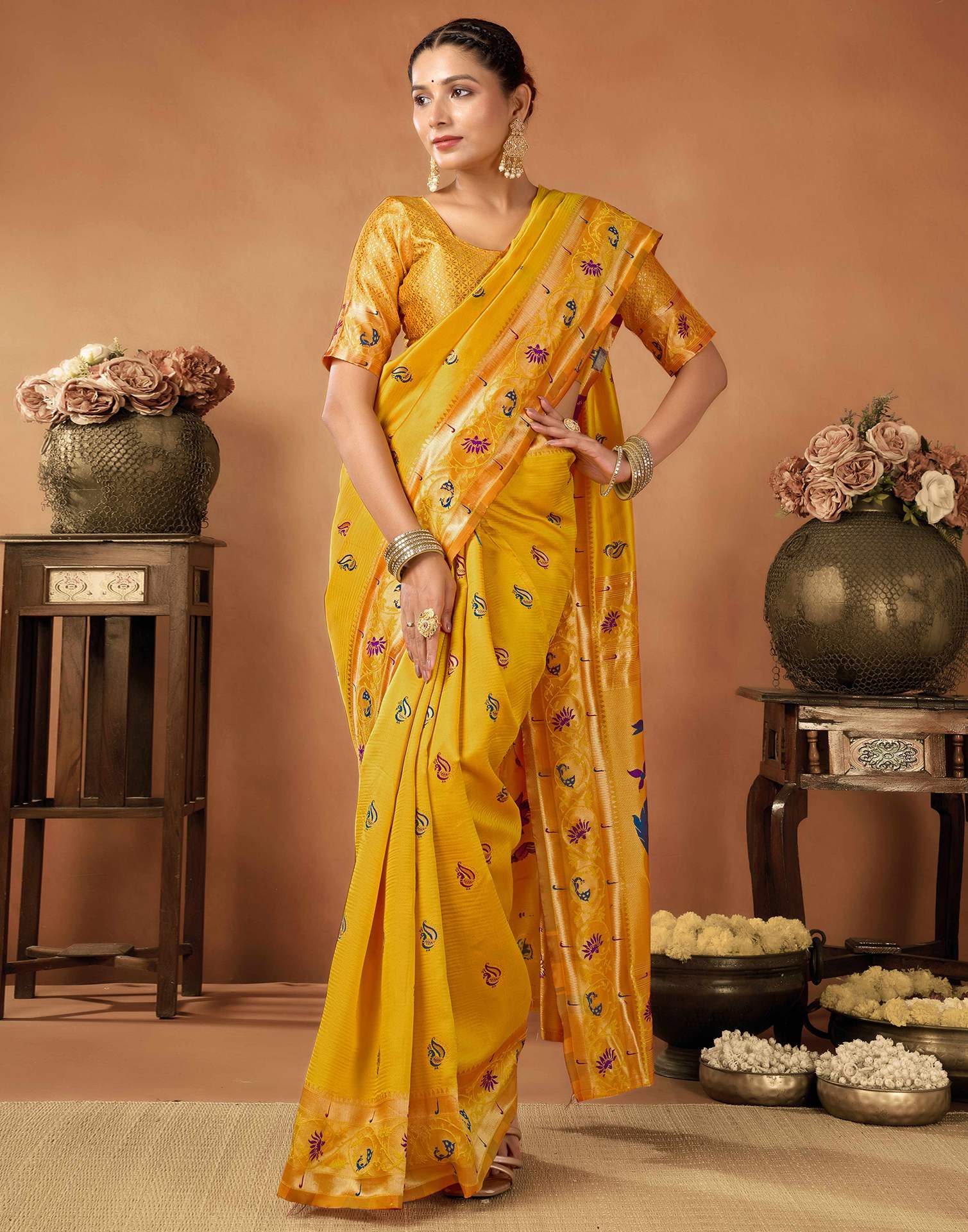Yellow Silk Woven Paithani Saree